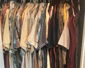 Lots of men's clothing - most are size Medium. T-shirts, short and long sleeve button downs, and polo shirts.
