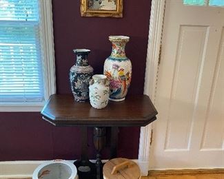 Antique Side Table, Many Unique Vases and Jardinieres to choose from!