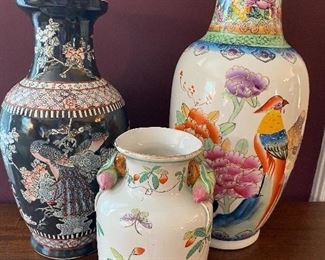 Close up of 3 of the Oriental Inspired Vases