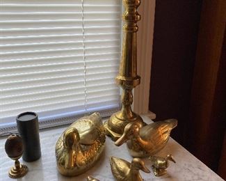 Collection of Brass Ducks, Large Candleholder