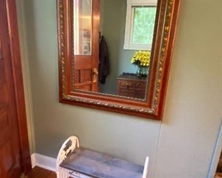 Large Framed Wall Mirror, Iron and Wood Halloween Cat/Dog Bench