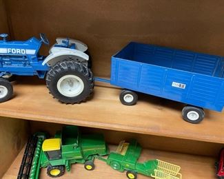 Vintage Ford toy tractor and wagon