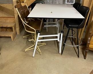 bar stools and table at low level