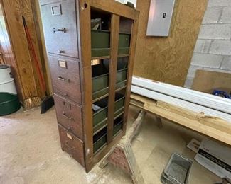 antique Oak built in file cabinet
