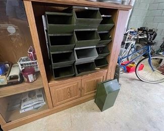 Entertainment center with storage bins.  we have multiplies of these bins in various sizes.