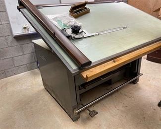 MAY O MATIC  Draftsman partners drawing table with chair, slide/track guide mark XII