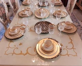 Hollywood Glam dining table chairs, and matching China hutch