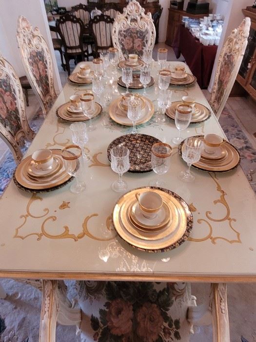 Hollywood Glam dining table chairs, and matching China hutch