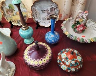 4 Korean enamel and silver vessel