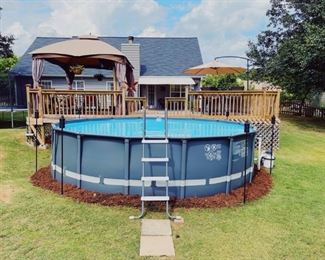 Above Ground Intex Pool with Sand Filter. (16ft), Ladder, and Tiki Torches for Sale. 