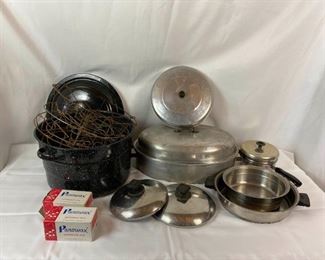 Canning Items, Roaster, and Misc. PotsLids