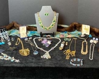 Costume Jewlery and Fake Fur Scarf