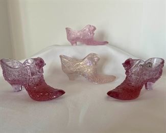 Fenton Glass Cat Head Slippers in Various Shade of Pink