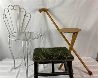 Foot Stool, Metal Chair, and Portable Cane Chair