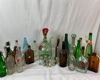 Italian Demijohn Green Glass Wine Decanter And Other Bottles