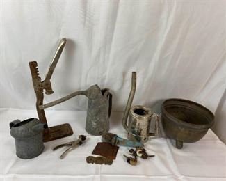 Metal Liquid Cans, Vintage Jack, and 3 Legged Spittoon
