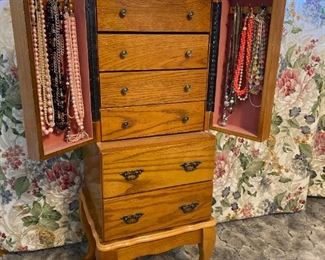 Standing Jewelry Armoire with Contents