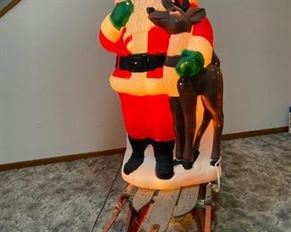 TPI Santa Claus with Reindeer Lighted Christmas Blow Mold