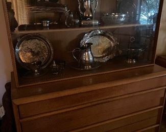 Two Piece China Hutch and Contents