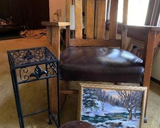 Wooden Rocker Side Table Painting and Choir Stool