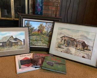 Three Hazel Ostrom Barn Paintings and Books 