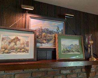 Three Hazel Ostrom Paintings and a Candle Holder