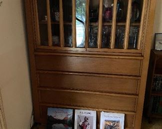 Cabinet Desk With Bar Set and Books