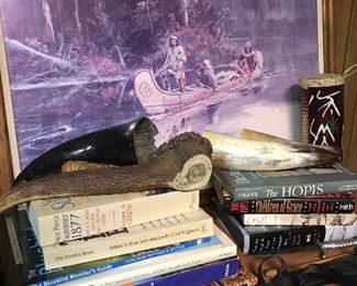 Cabinet Full of Native American Books and Blades