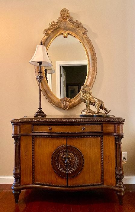 Lion head chest, Brass lion statue, Mirror, Lamp
