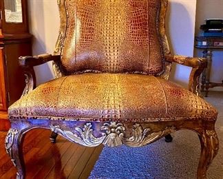 Paul Robert embossed  alligator pattern leather chair 