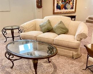 Living room furniture, Thomasville white sofa, coffee table  and end table