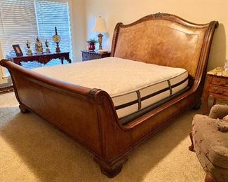 King Size Leather Bed w/ Mattress and Boxspring