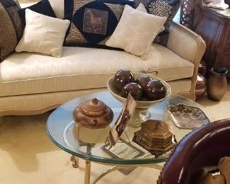 Brass & Glass Coffee Table, Asian Vase with Lion Heads, Knick Knacks