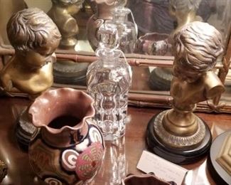 Brass Busts, Shell, Lamps, Mirror, German Pottery