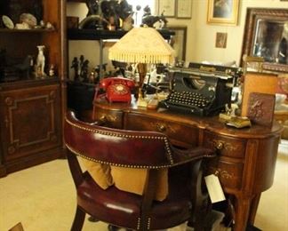 Overview of One Side of Living Room including Henredon Desk, Burroughs Typewriter, Lamp