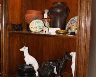 Curio Cabinet and Figurines and Vases