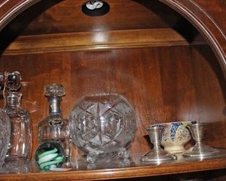 Rose Bowl, Decanters, SS Candle Sticks, Paperweight