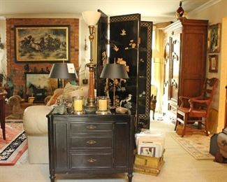 Great Bar or Storage Chest, Room Divider, Lamps, Art, Brass Items