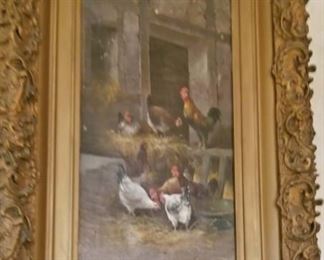 Antique Oil Painting of Farm Scene