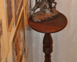 Bronze Lindner Figurine with Lady and Dog and Pedestal Table