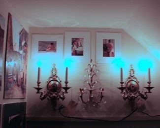 Lighted Sconces and Watercolors and Prints and Pen and Inks