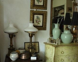 Table and Lamps and Art and Vases