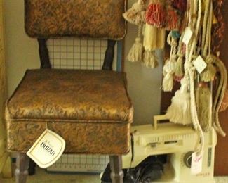 NOS Sewing Chair, Tossels, Sewing Machine