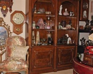 Burled Cabinet with Collectibles