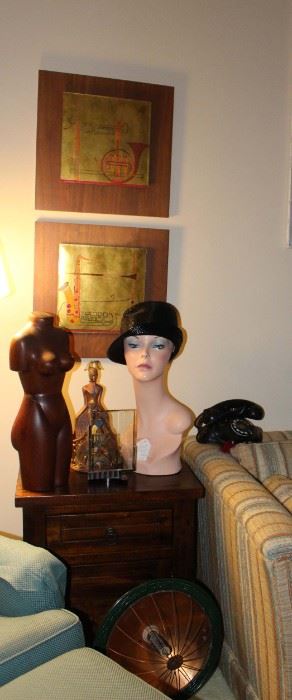 Metal Art, Mannequin Bust, Art Nouveau Light, Wood Bust, Vintage Phone