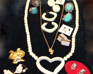 Turquoise Earring, Ivory Necklace, 14 K Gold Nugget Pendant, Earring, 14 K Single Pearl Earring