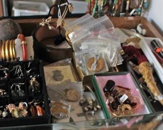 Jewelry Earring, Baracelets, Bades, Pens, Tokens and Coins, Cannon Ball Civil War