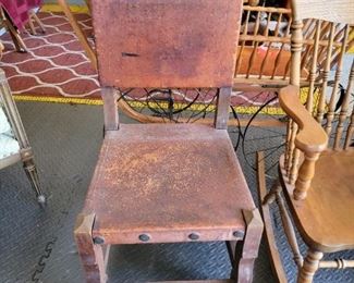Primitive Chair with Wood and Upholstery Tacks