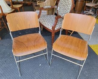 Mid Century Wood and Chrome Chairs