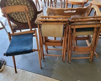 Wood and Tapestry Rug Folding Chairs (5)